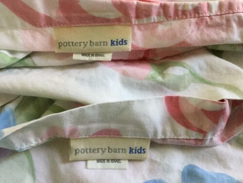 2 Pottery Barn Kids Standard Pillow Shams Floral Pink Blue Green on White Cotton - Fresh Stock Dated December 2025