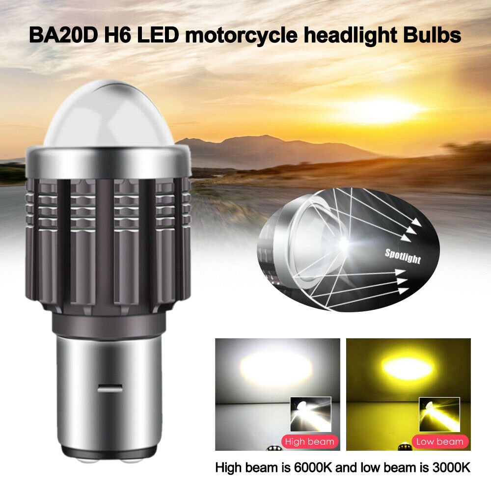 30W BA20D H6 LED Hi/Lo Beam White Yellow Motorcycle Headlight Bulb 10000lm 6000K - Fresh Stock Dated February 2026