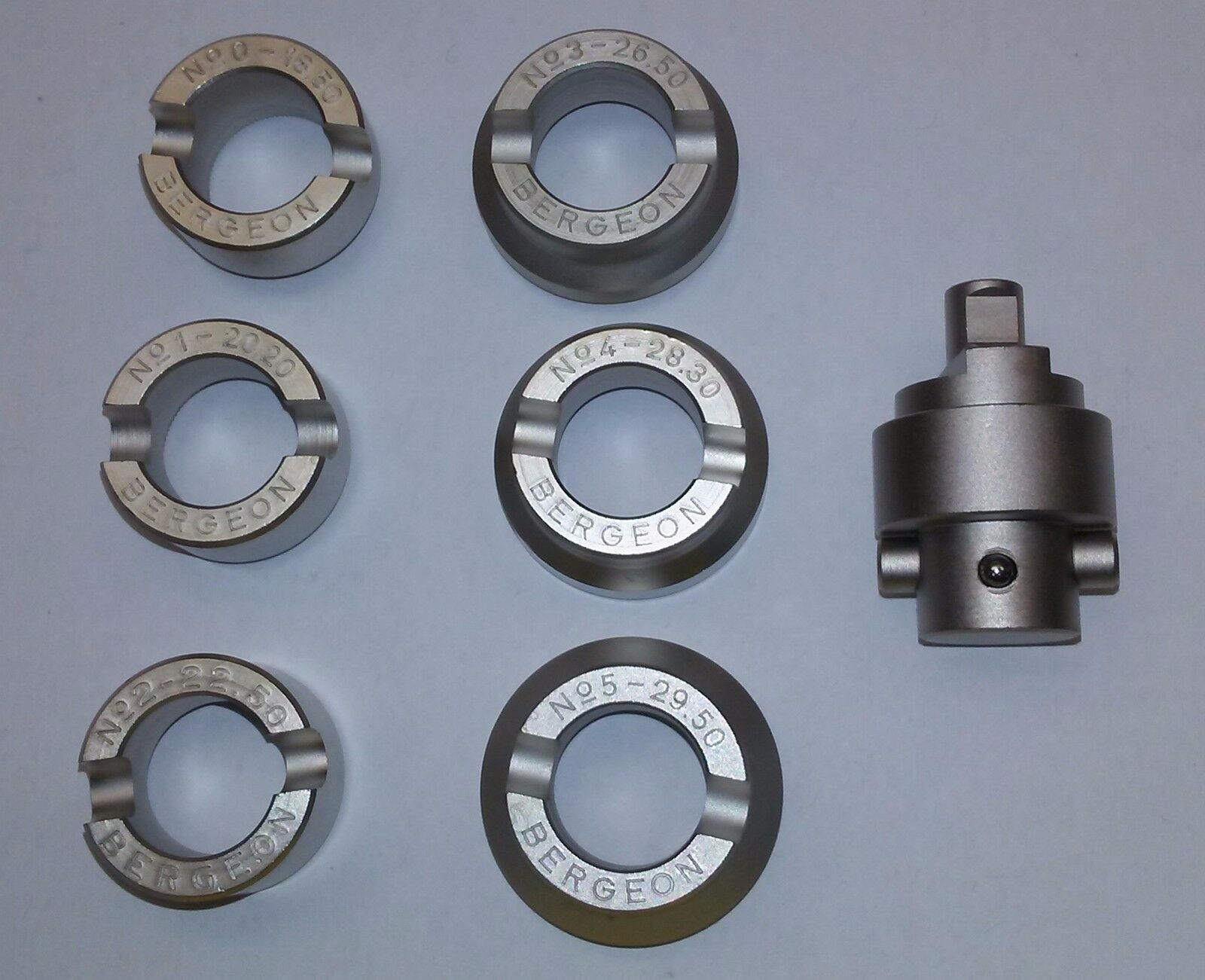 Bergeon Six Chucks with Mounting Adapter for Waterproof Case Opener 5700 - Fresh Stock Dated February 2026