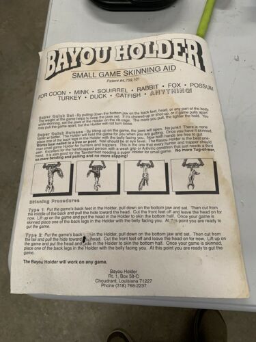 bayou holder small animal game skinning aid NIP - Fresh Stock Dated December 2025