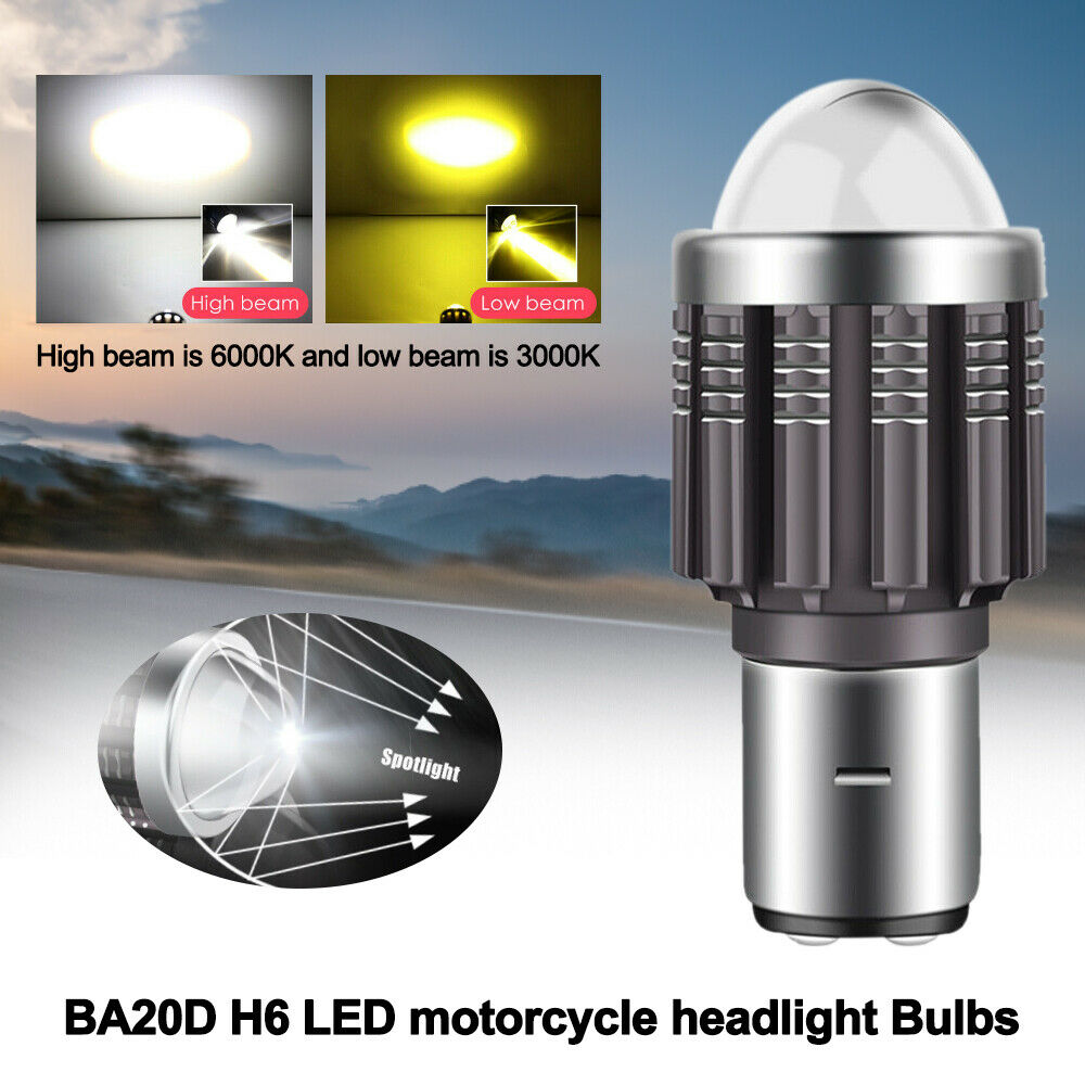 30W BA20D H6 LED Hi/Lo Beam White Yellow Motorcycle Headlight Bulb 10000lm 6000K - Fresh Stock Dated February 2026