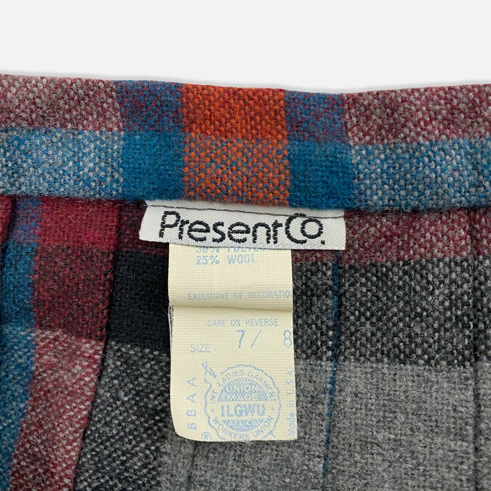 Vintage 70s Plaid Wool Blend Safety Pin Knee Length Kilt Pleated Wrap Skirt 26