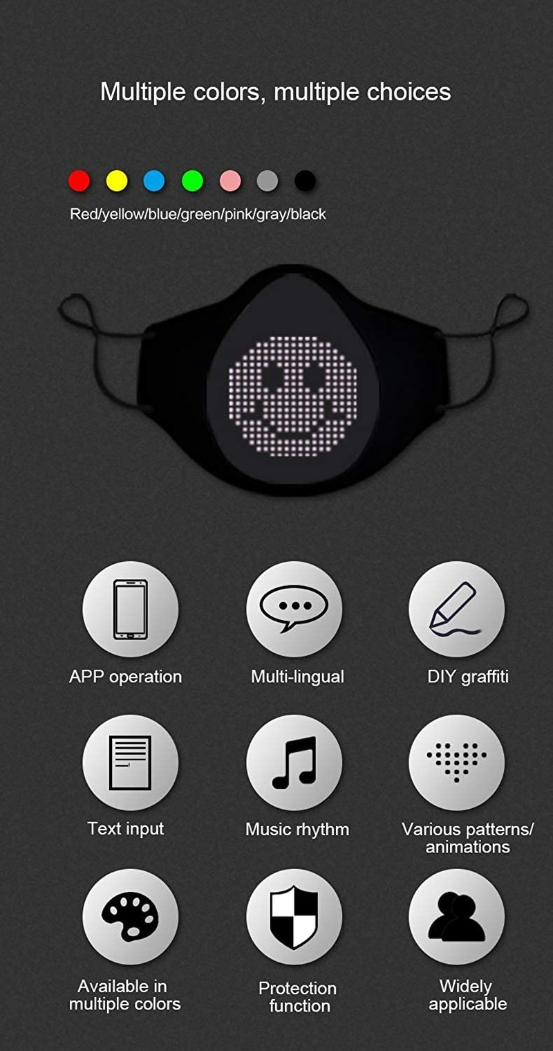 LED Display Mask Comfortable Silicone Bluetooth APP Control DIY Text Drawing - Fresh Stock Dated December 2025