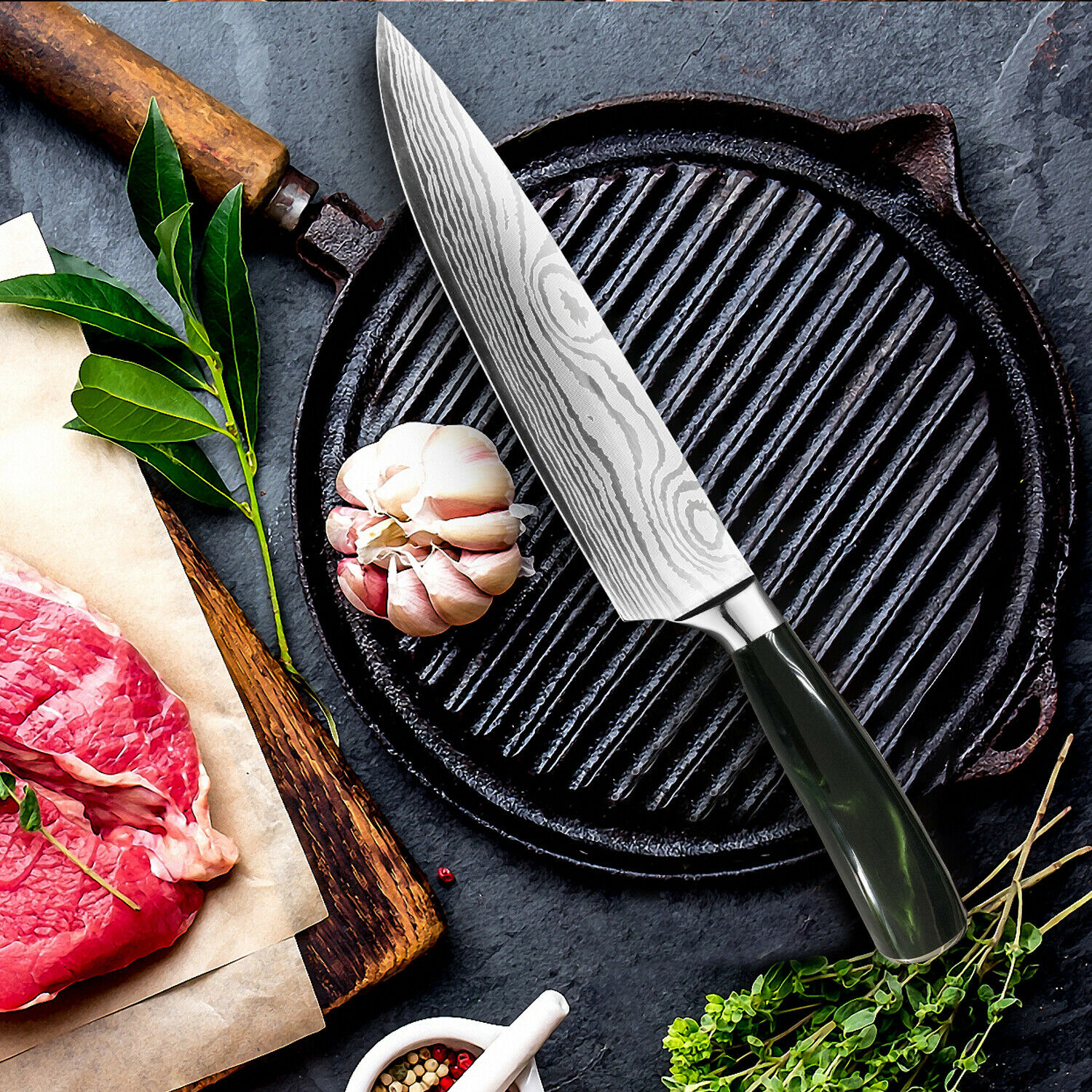 2Pcs High Carbon Steel Kitchen Knife Set 7in Nakiri Cleaver Knive+8in Chef Knife - Fresh Stock Dated December 2025