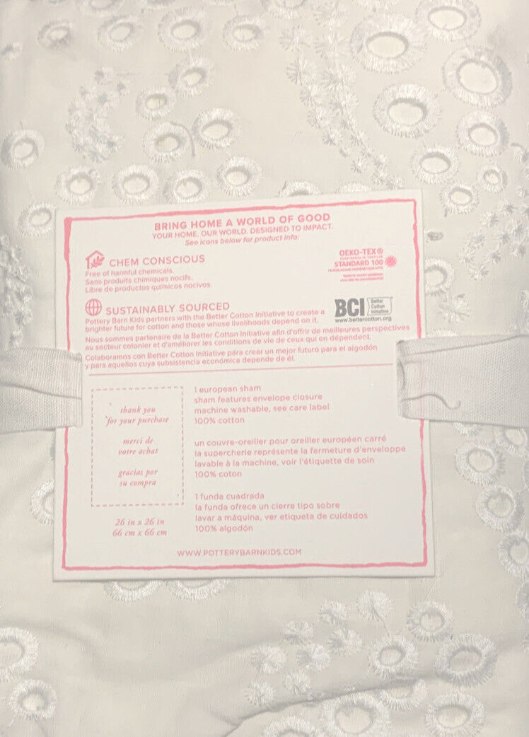 (2) Pottery Barn Lilly Pulitzer Eyelet In M’Ocean European Sham White NWT - Fresh Stock Dated February 2026