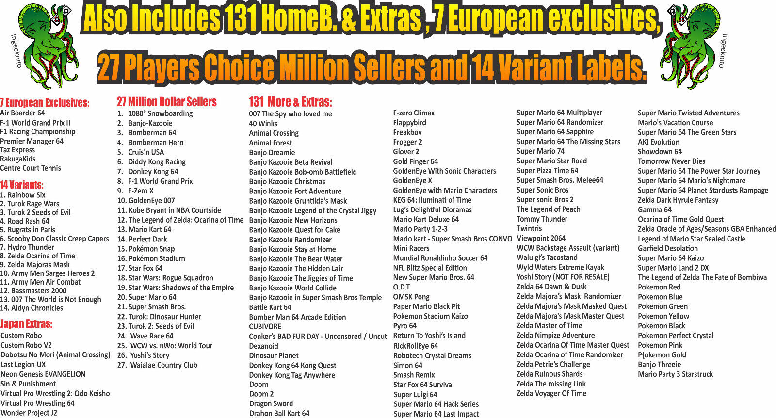 64 N64 End Labels All 296 Custom Game Stickers +131 Extras, Variants - Fresh Stock Dated February 2026