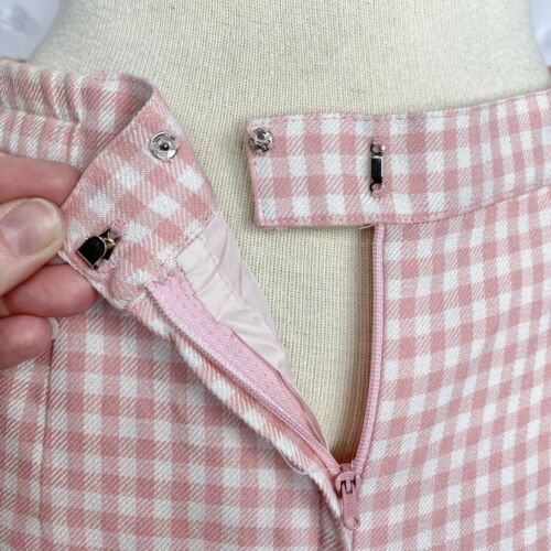 Vintage 70s 80s skirt pink white check midi straight pencil pockets Basque waist - Fresh Stock Dated February 2026