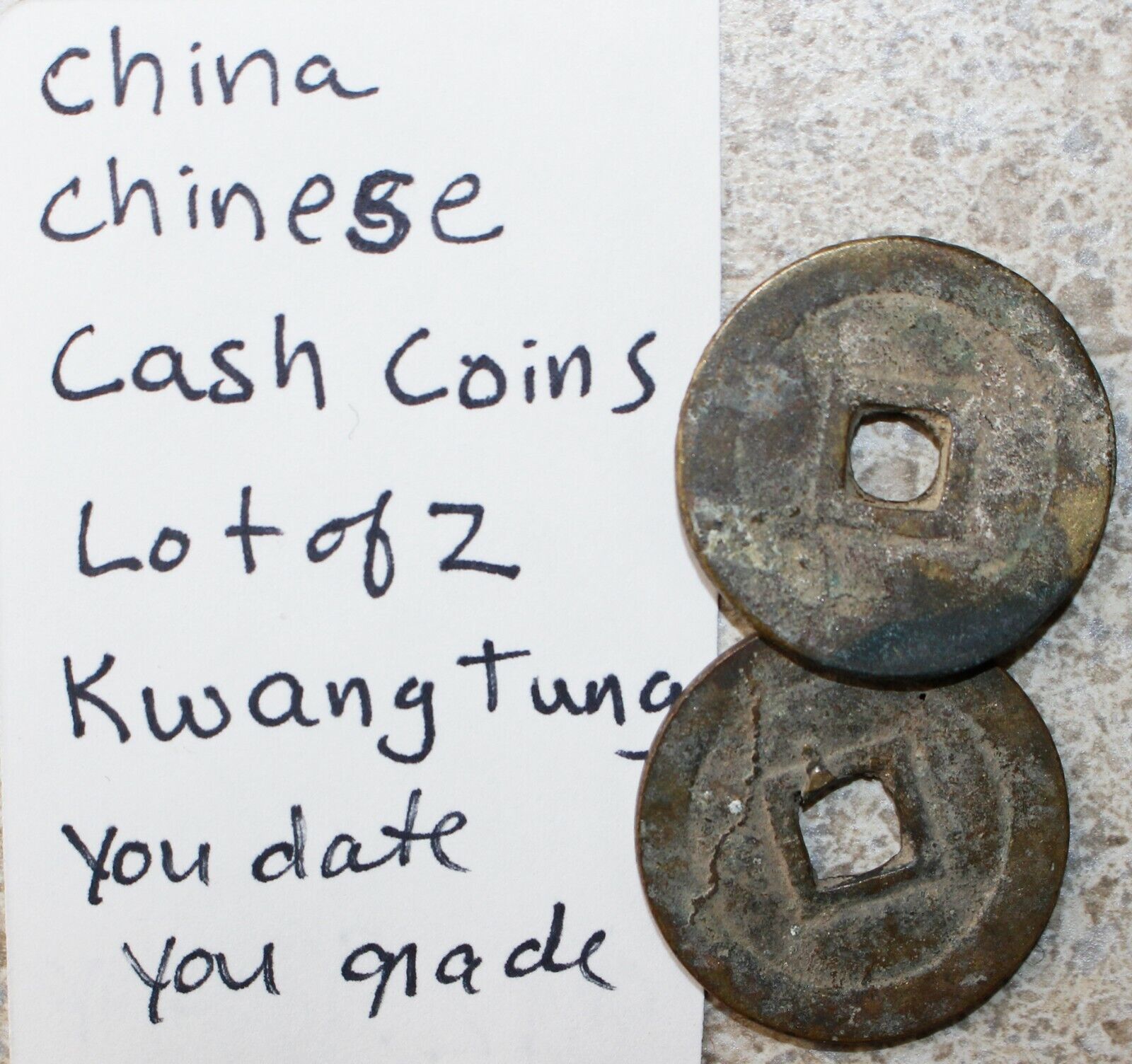 Lot of 2 China Cash Coins Chinese Kwang Tung You Date You Grade Square Holes - Fresh Stock Dated February 2026