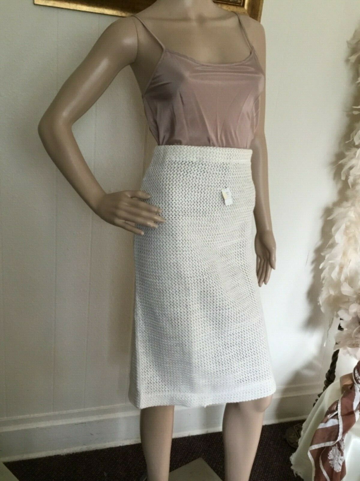 60's Vintage Ivory Retro Knit Pinup Hi Waist Skirt 