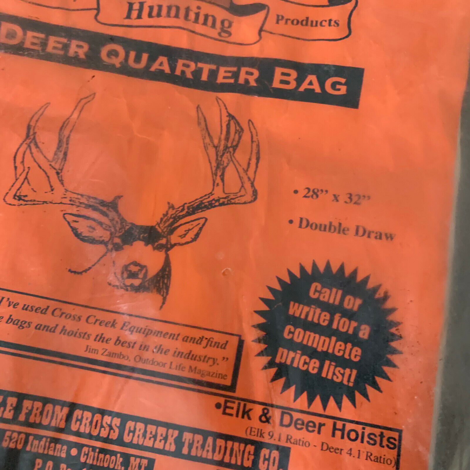 Cross Creek Trading Company Deer Quarter Bag- New - Montana - Fresh Stock Dated December 2025