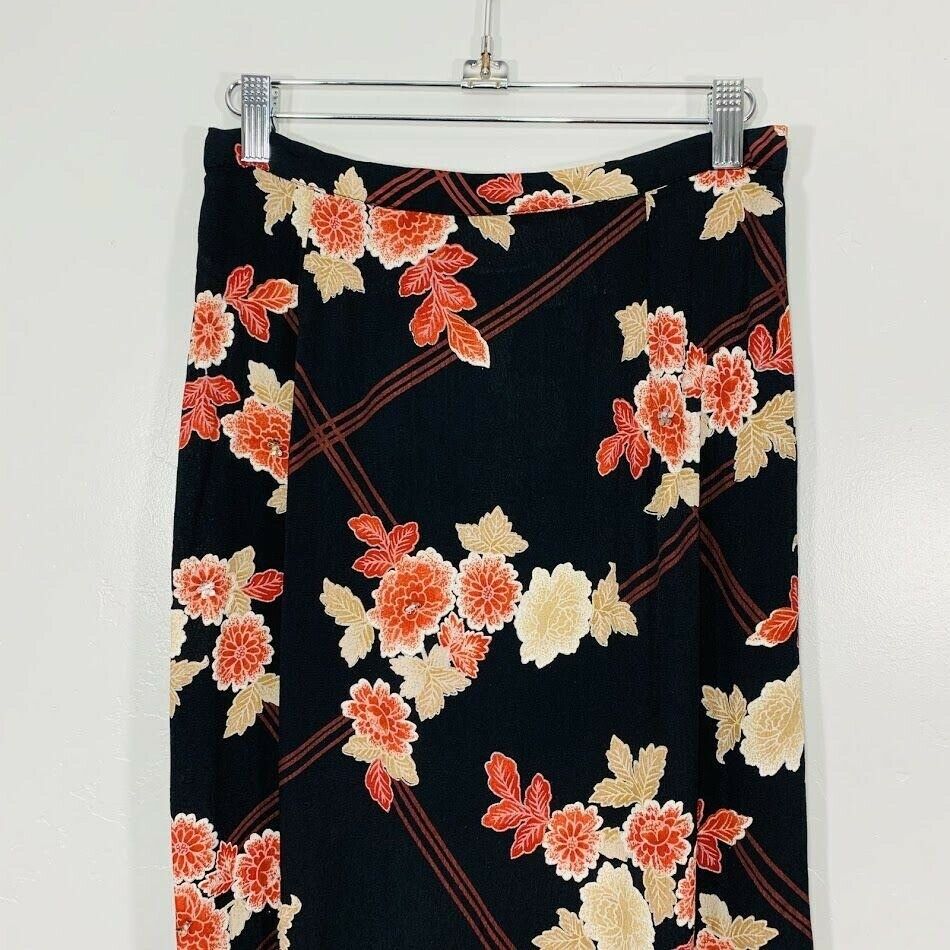 Vintage 90's Black Tan Red Floral Print High Waisted Floral Print Midi Skirt - Fresh Stock Dated December 2025