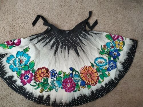 VINTAGE 1940s HAND PAINTED/SEQUINED MEXICAN FULL CIRCLE SKIRT W/ FLORAL PATTERN - Fresh Stock Dated February 2026