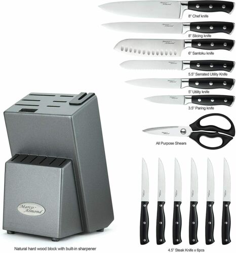 14-Piece Knife Block Set Stainless Steel Built-in Sharpener Knife Set with Block - Fresh Stock Dated December 2025