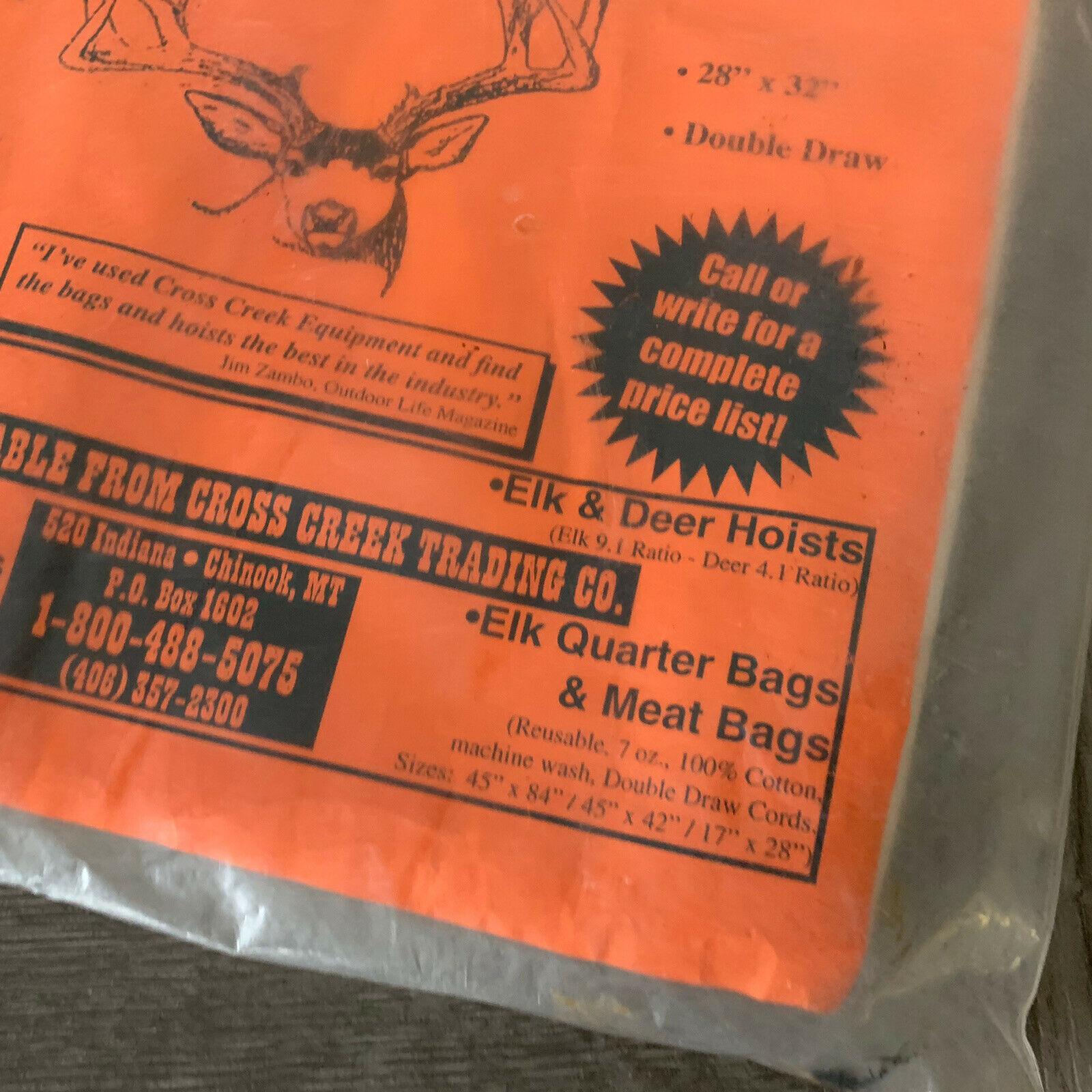 Cross Creek Trading Company Deer Quarter Bag- New - Montana - Fresh Stock Dated December 2025