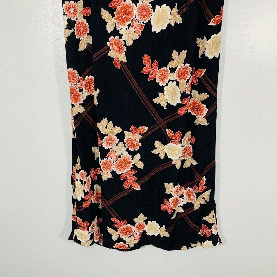 Vintage 90's Black Tan Red Floral Print High Waisted Floral Print Midi Skirt - Fresh Stock Dated December 2025