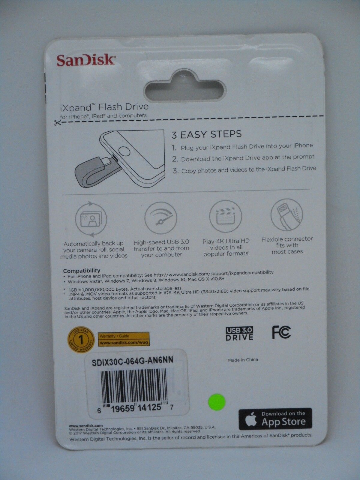 NEW SEALED SanDisk 64GB iXPAND USB 3.0 Lightning Flash Drive SDIX30CN-064G - Fresh Stock Dated December 2025