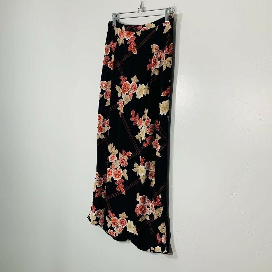 Vintage 90's Black Tan Red Floral Print High Waisted Floral Print Midi Skirt - Fresh Stock Dated December 2025
