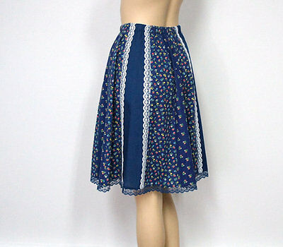 Vintage Prairie Skirt Navy Blue Calico Lace Gathered Full Skirt 70s Medium - Fresh Stock Dated February 2026