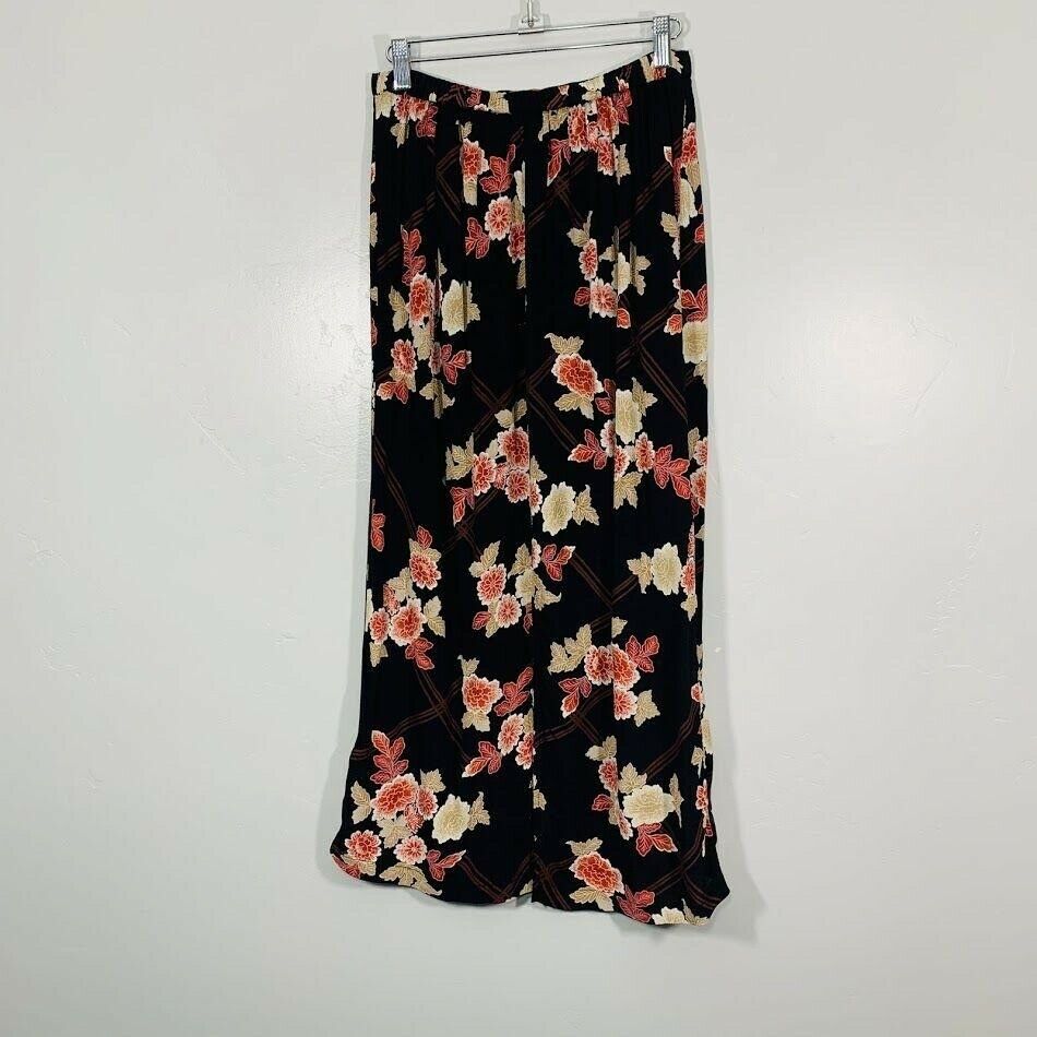 Vintage 90's Black Tan Red Floral Print High Waisted Floral Print Midi Skirt - Fresh Stock Dated December 2025