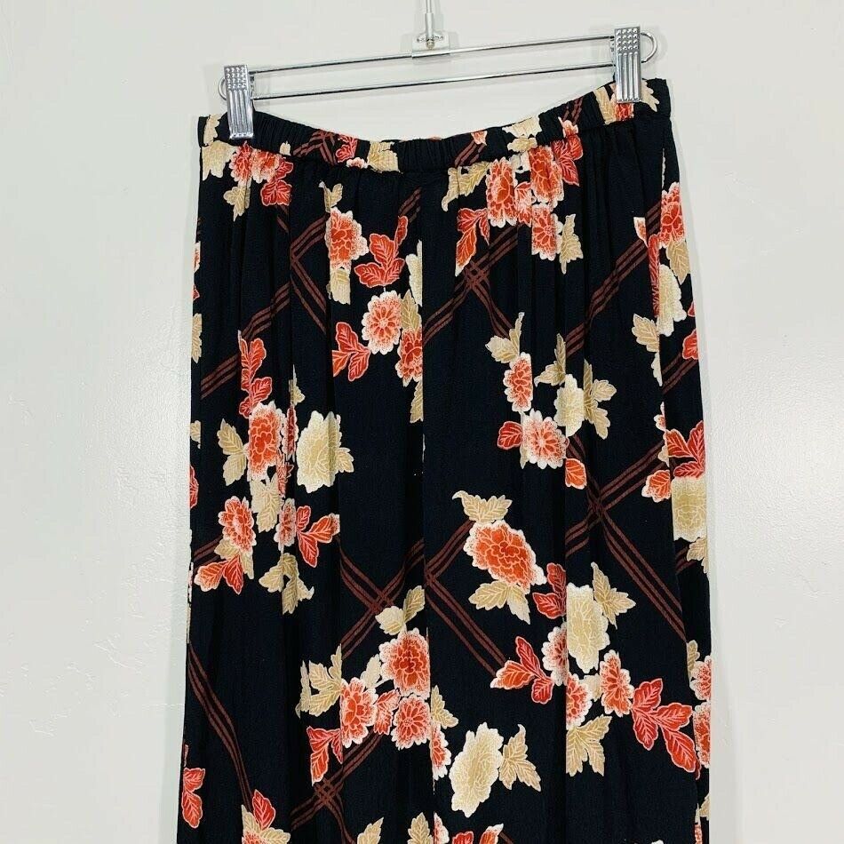 Vintage 90's Black Tan Red Floral Print High Waisted Floral Print Midi Skirt - Fresh Stock Dated December 2025