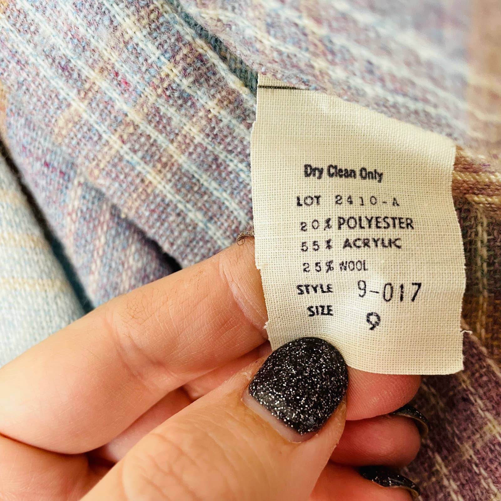 Vintage 70s plaid pastel pink blue cream a-line wool midi skirt sz XS 26