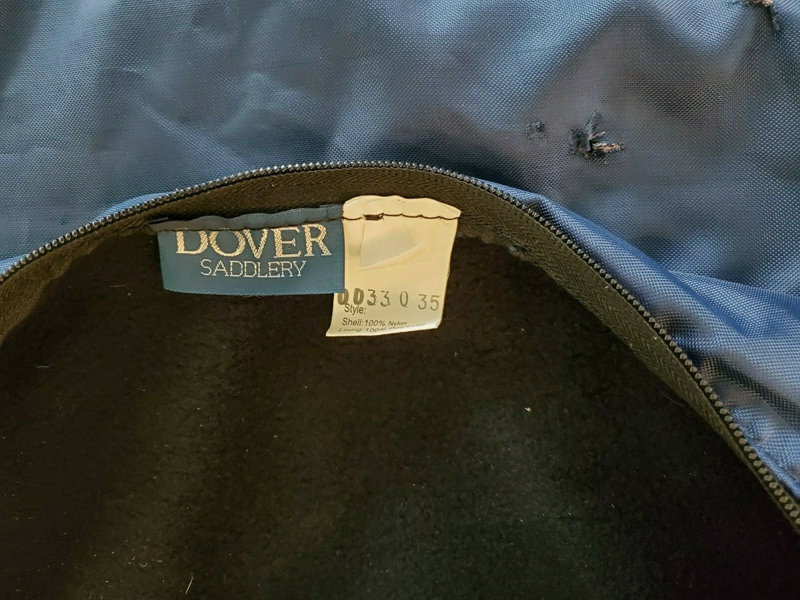 Dover Saddlery Blue nylon fleece-lined zip English saddle cover carrier 45