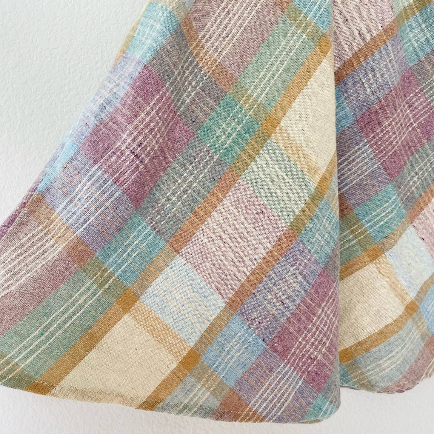 Vintage 70s plaid pastel pink blue cream a-line wool midi skirt sz XS 26