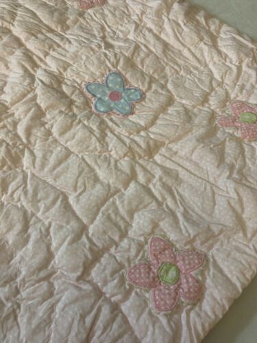 (1) Pottery Barn Kids Quilted Pink Daisy Flowers Pillow Cover Sham - Fresh Stock Dated December 2025
