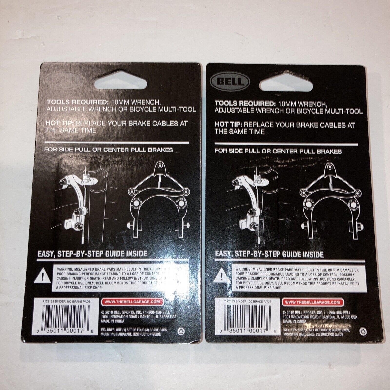 2-Pkgs Bell Standard Bike Brake Pads 7122133 Binder 100 for Side or Center Pull - Fresh Stock Dated February 2026
