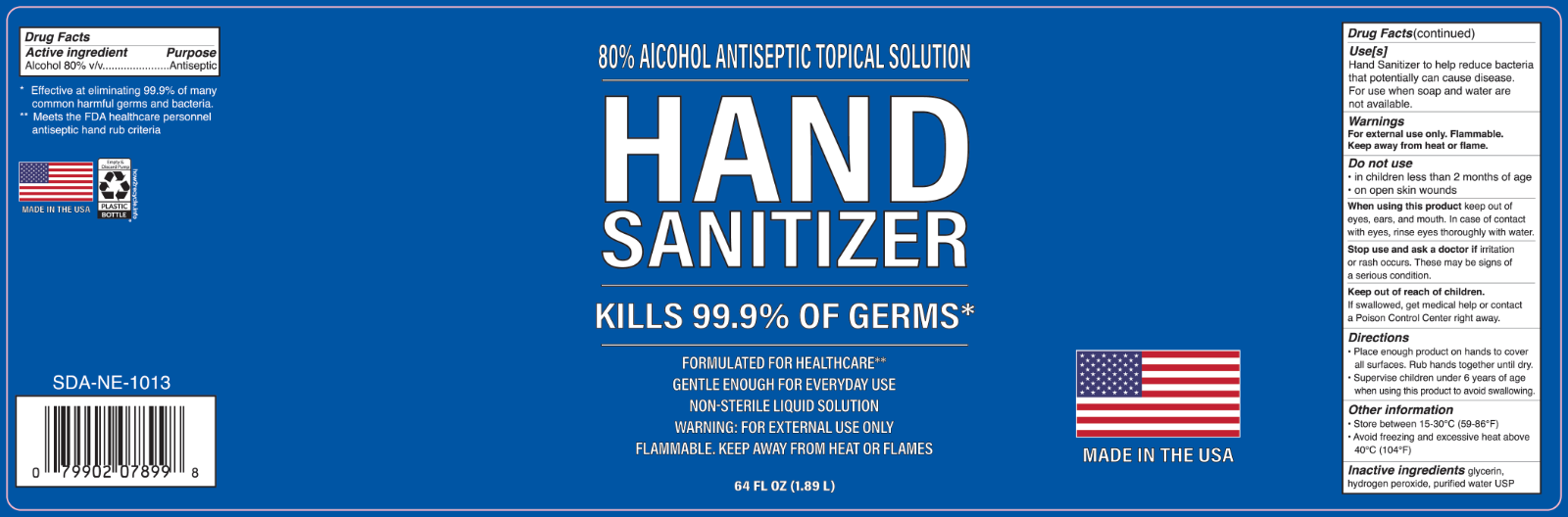 80% Alcohol Liquid Hand Sanitizer, 1 Gal (Two 64 oz bottles), USA-Made - Fresh Stock Dated February 2026