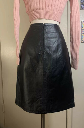 Women’s Stunning Vintage Black Real Leather Tailored Midi Pencil Skirt, Size 8 - Fresh Stock Dated February 2026