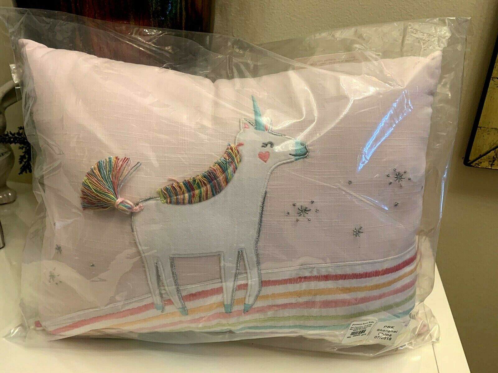pottery barn Unicorn rainbow heart pillow pink girl room PONY Molly horse gift - Fresh Stock Dated December 2025