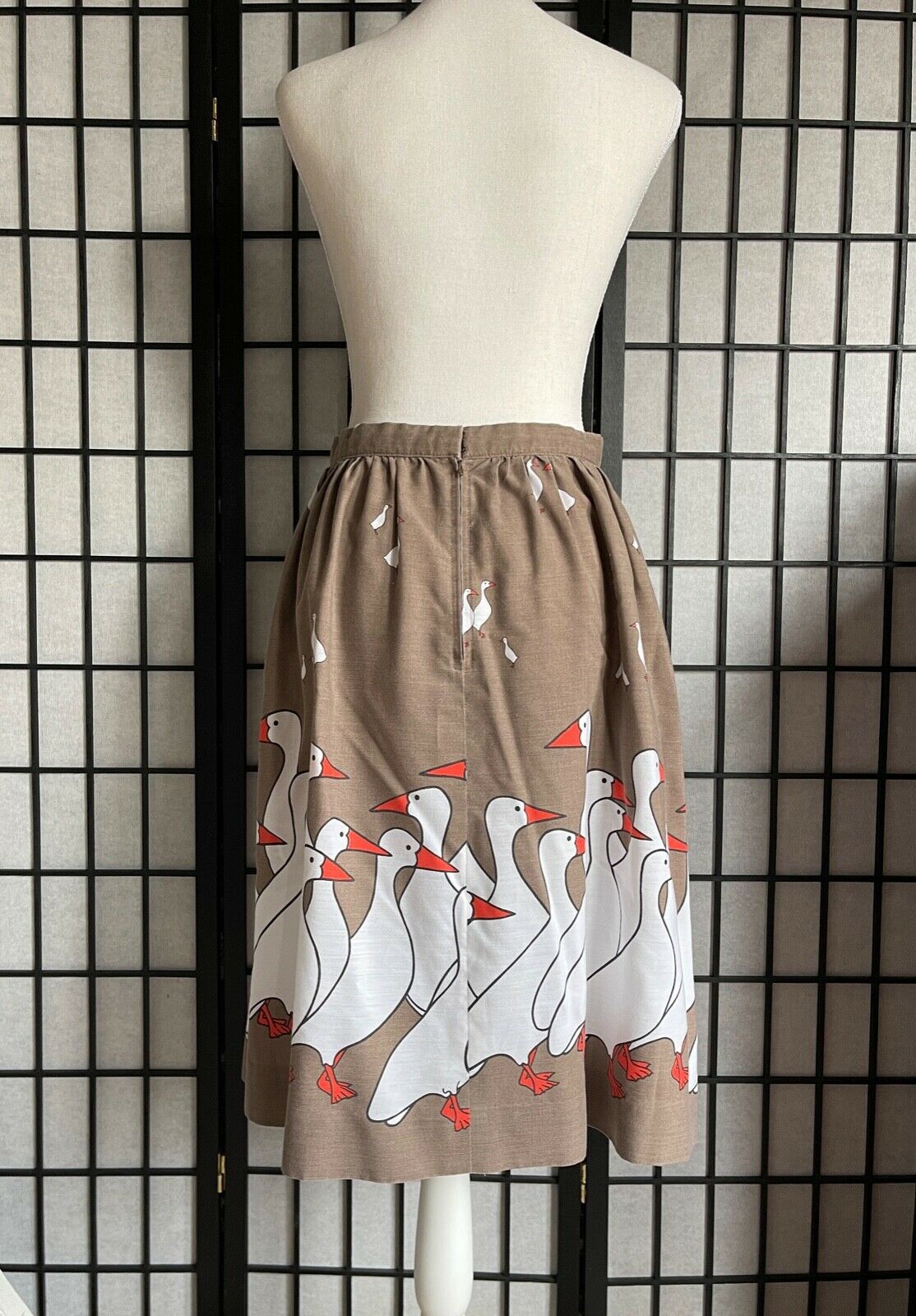 Vintage Novelty Print Skirt Ducks Midi Circle Skirt Housewife Handmade 1960s - Fresh Stock Dated December 2025