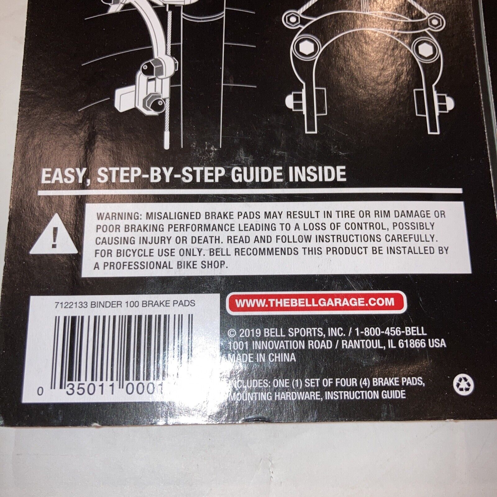 2-Pkgs Bell Standard Bike Brake Pads 7122133 Binder 100 for Side or Center Pull - Fresh Stock Dated February 2026