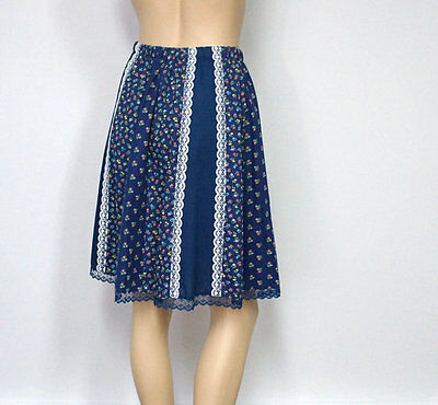 Vintage Prairie Skirt Navy Blue Calico Lace Gathered Full Skirt 70s Medium - Fresh Stock Dated February 2026