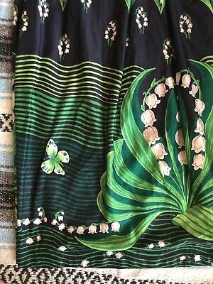 Vtg 70s MALBE PSYCHEDELIC Lily Valley FLORAL BUTTERFLY Print HOSTESS MAXI Skirt - Fresh Stock Dated February 2026