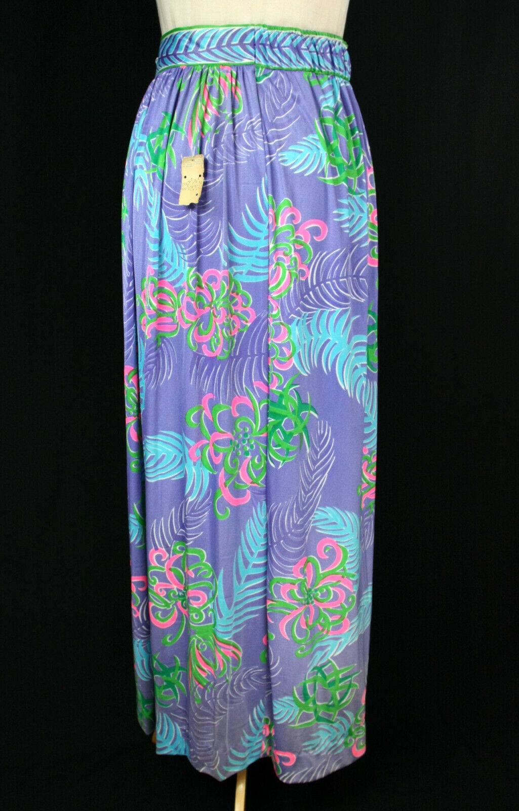 Vtg 1970s Roxanne Perfection Fit Wrap Maxi Skirt Sarong Purple Floral UNWORN - S - Fresh Stock Dated March 2026