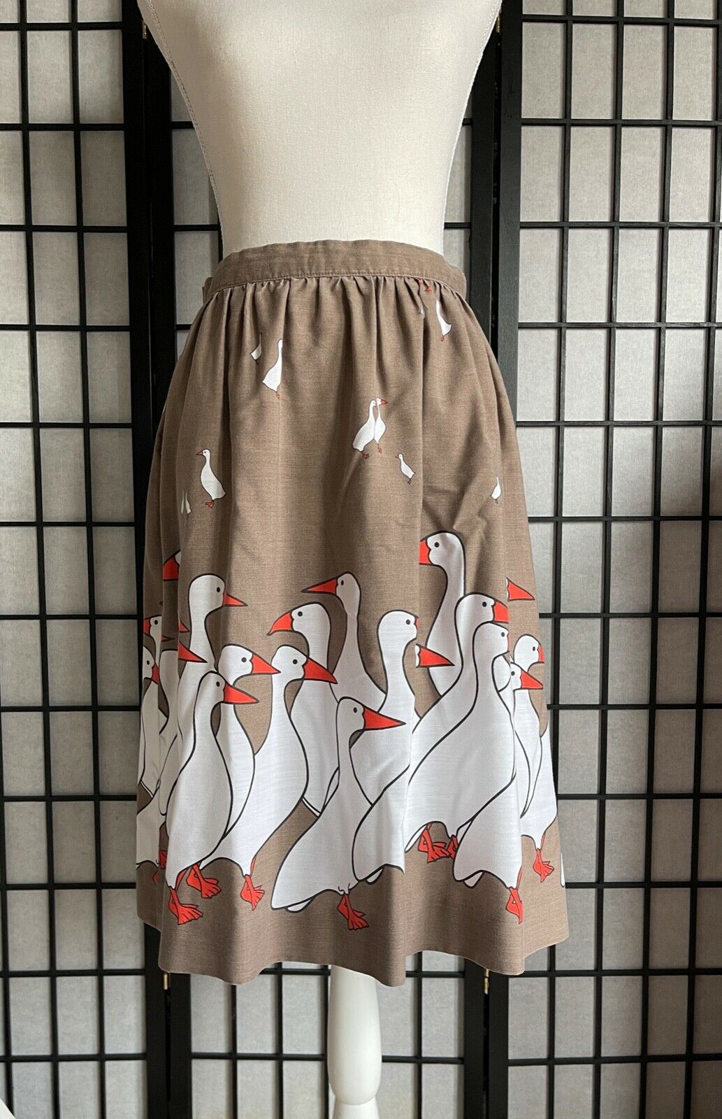 Vintage Novelty Print Skirt Ducks Midi Circle Skirt Housewife Handmade 1960s - Fresh Stock Dated December 2025