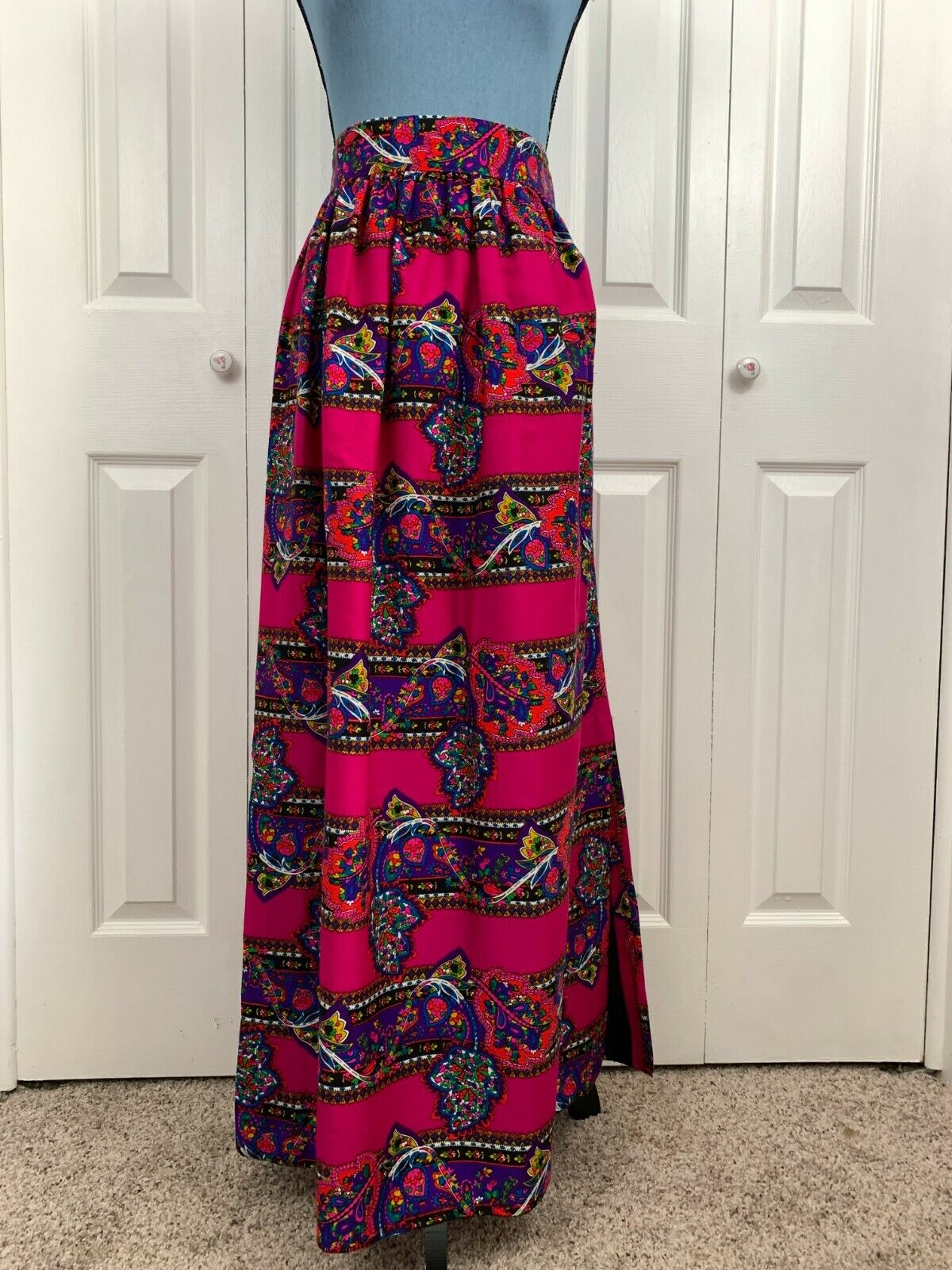 Vintage 1960's Handmade Bright Multicolor Maxi Skirt Vibrant Retro 26