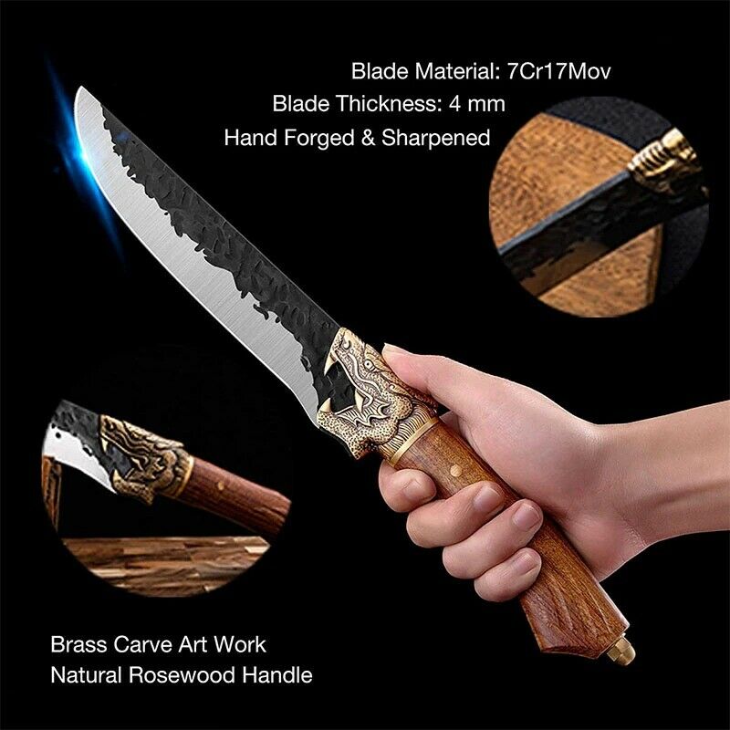 7 inch Handmade Chef Knife Fixed Blade Meat Knives Chinese Cleaver Cooking Tools - Fresh Stock Dated December 2025
