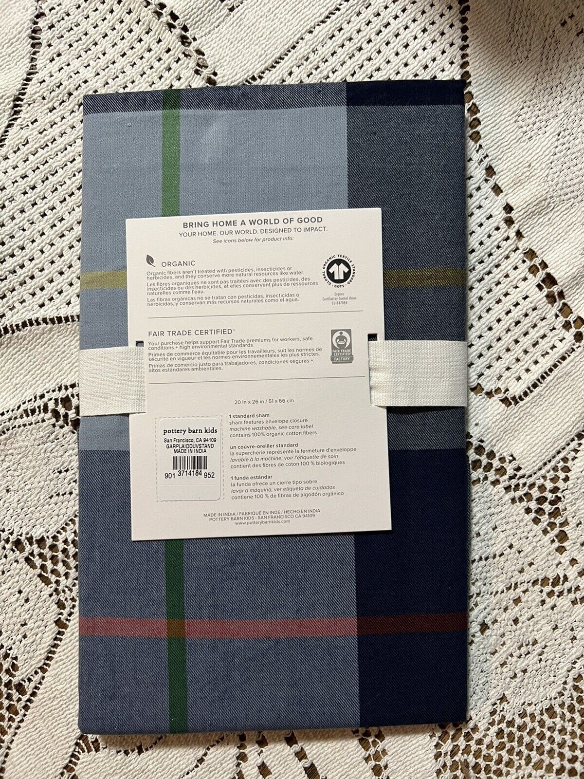 Pottery Barn Kids Garrett Plaid Organic Sham - Standard - NWT - Fresh Stock Dated February 2026