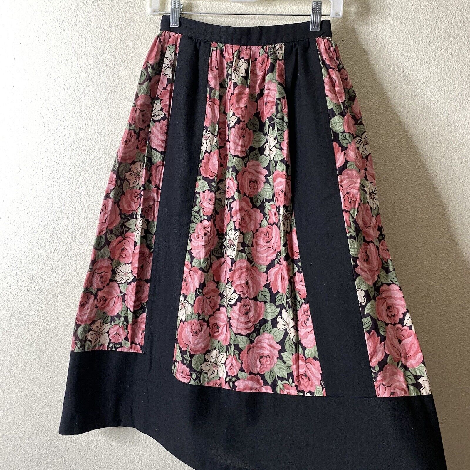 Lanz Gunne Style 80s Vintage Black Pink Floral Prairie Skirt Pocket USA Made - Fresh Stock Dated March 2026