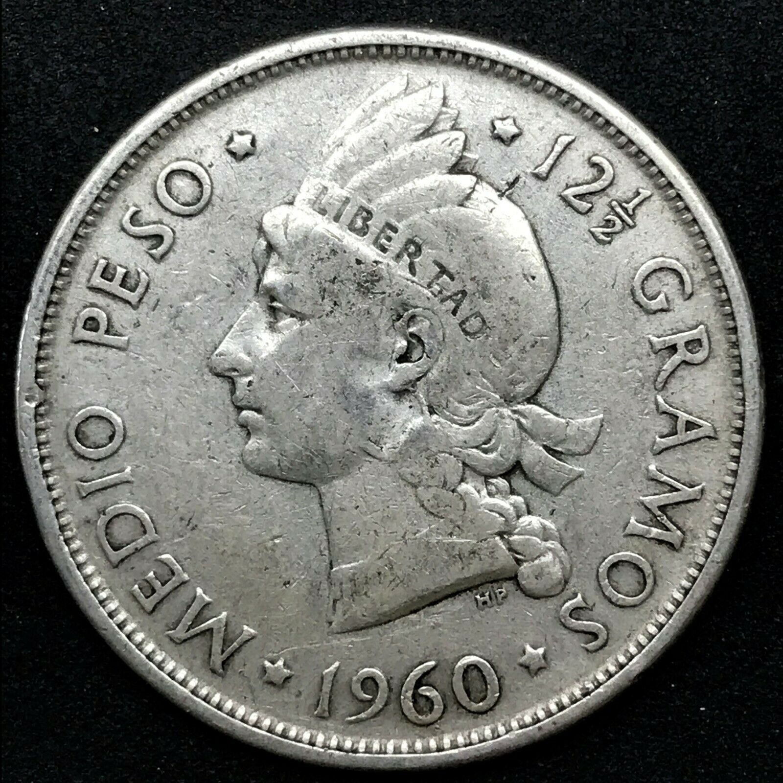 1960 Dominican Republic MEDIO - 1/2 Peso 0.900 Silver Coin KM #21 Item #1 - Fresh Stock Dated December 2025