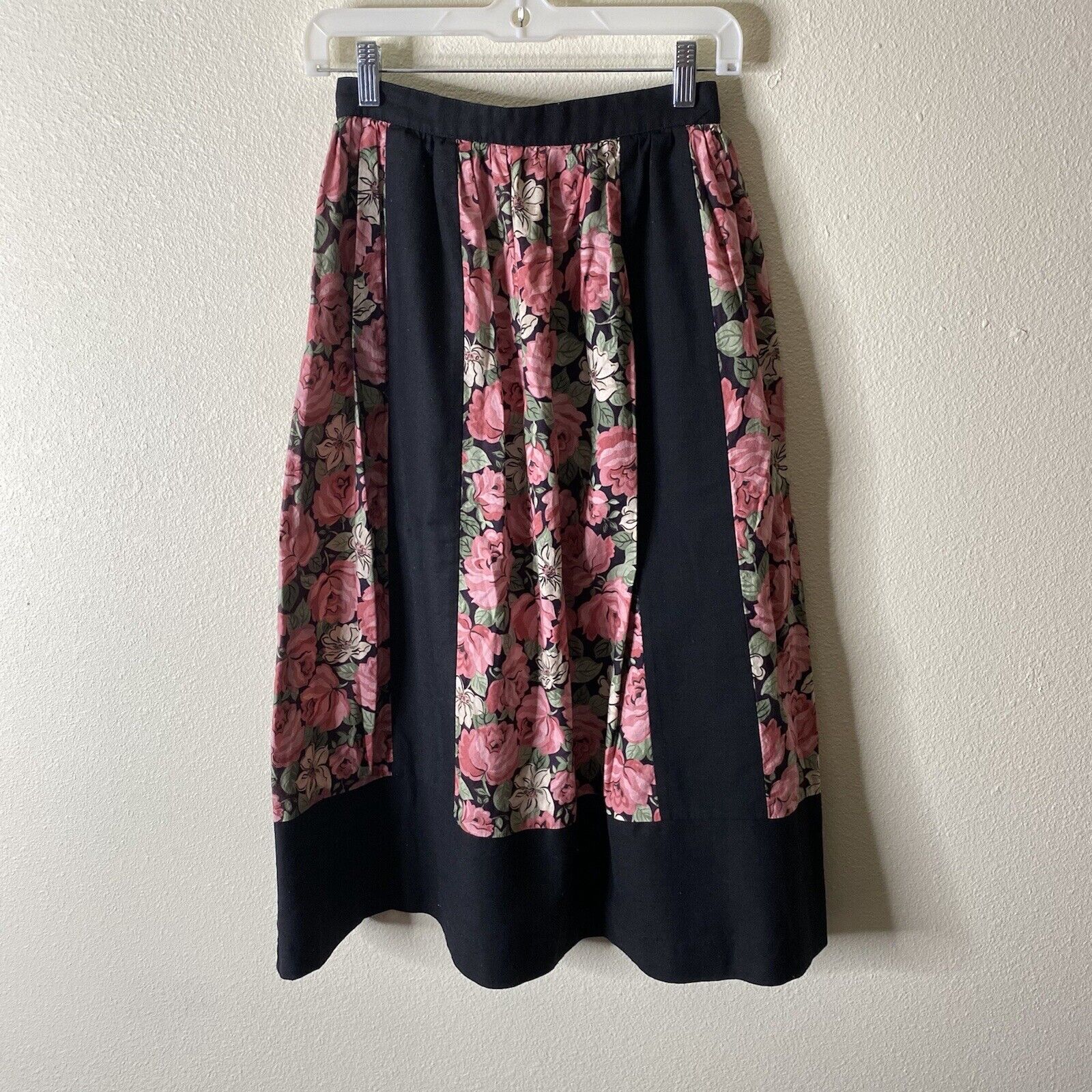 Lanz Gunne Style 80s Vintage Black Pink Floral Prairie Skirt Pocket USA Made - Fresh Stock Dated March 2026