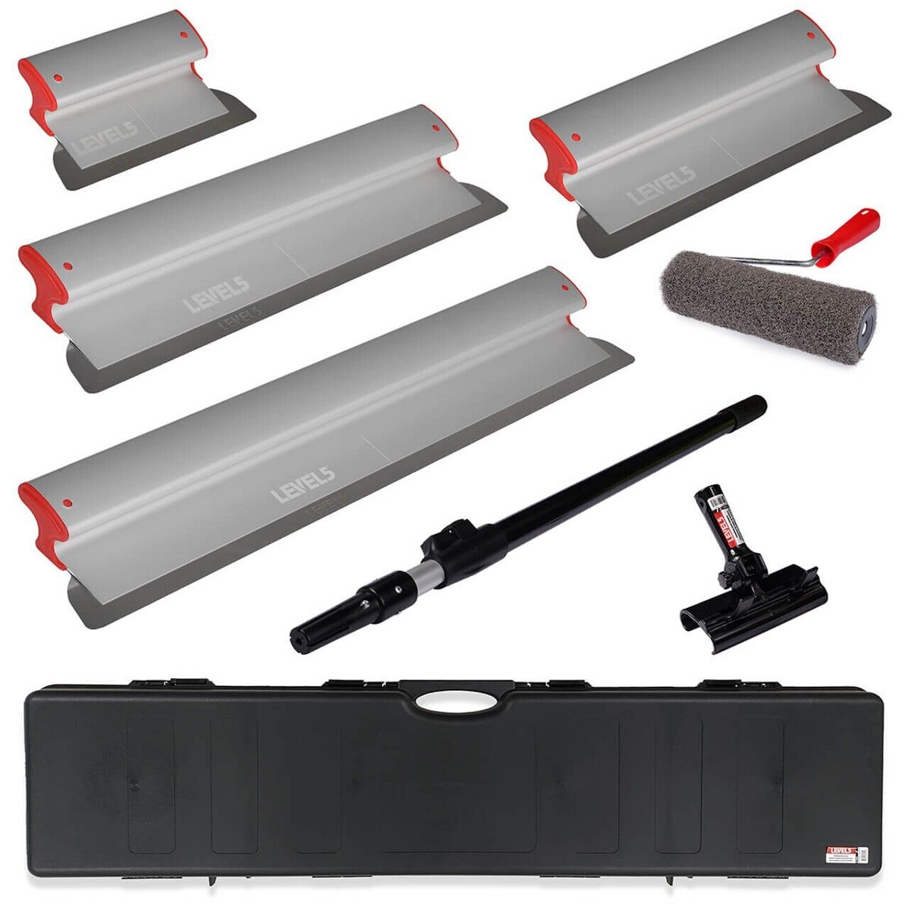 LEVEL5 Drywall Skimming Blades 10” 16” 24” 32”  w/ Roller, Handle & Case | 5-550 - Fresh Stock Dated February 2026