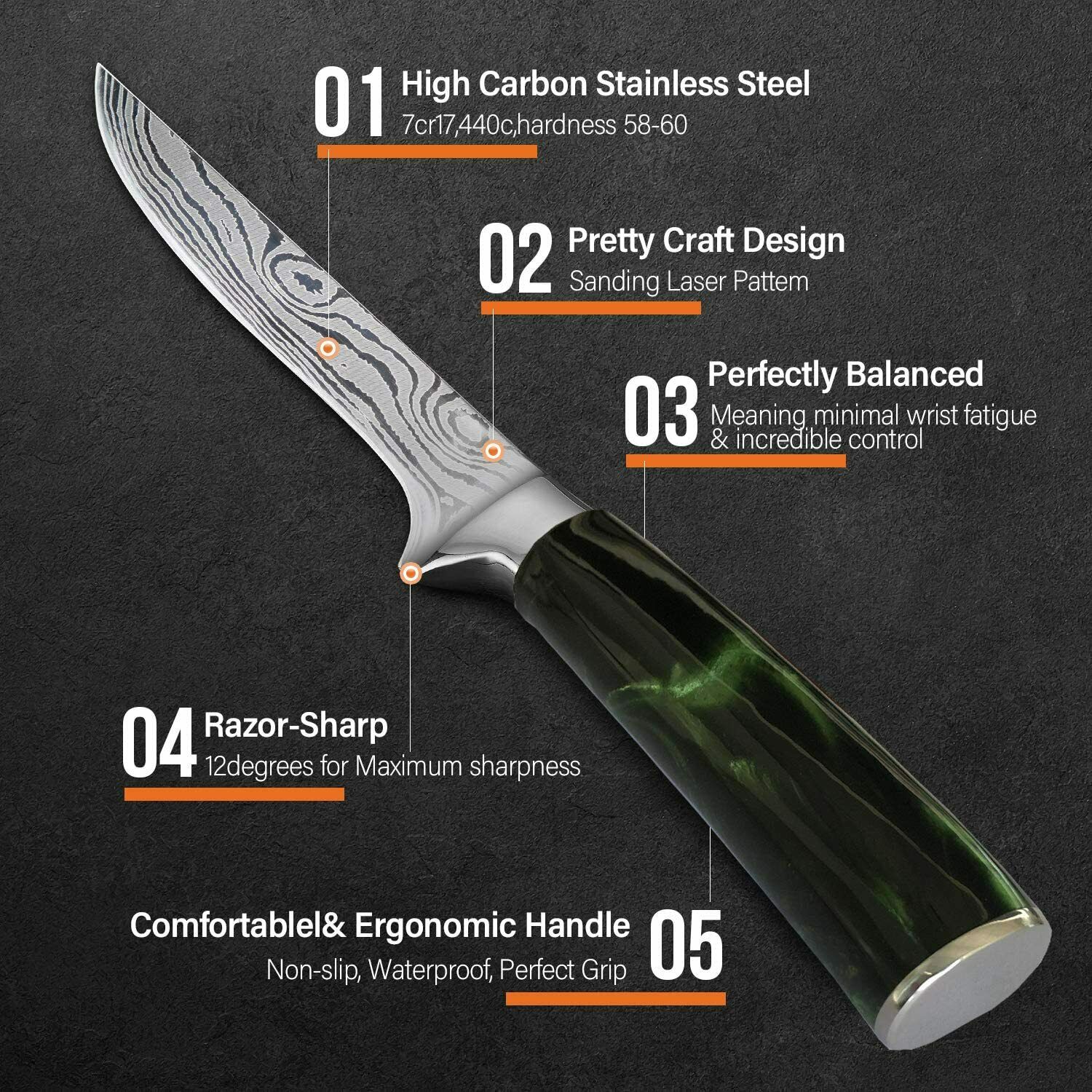 New 6 Inch Boning Knife German High Carbon Stainless Steel Fillet Knife for Home - Fresh Stock Dated December 2025