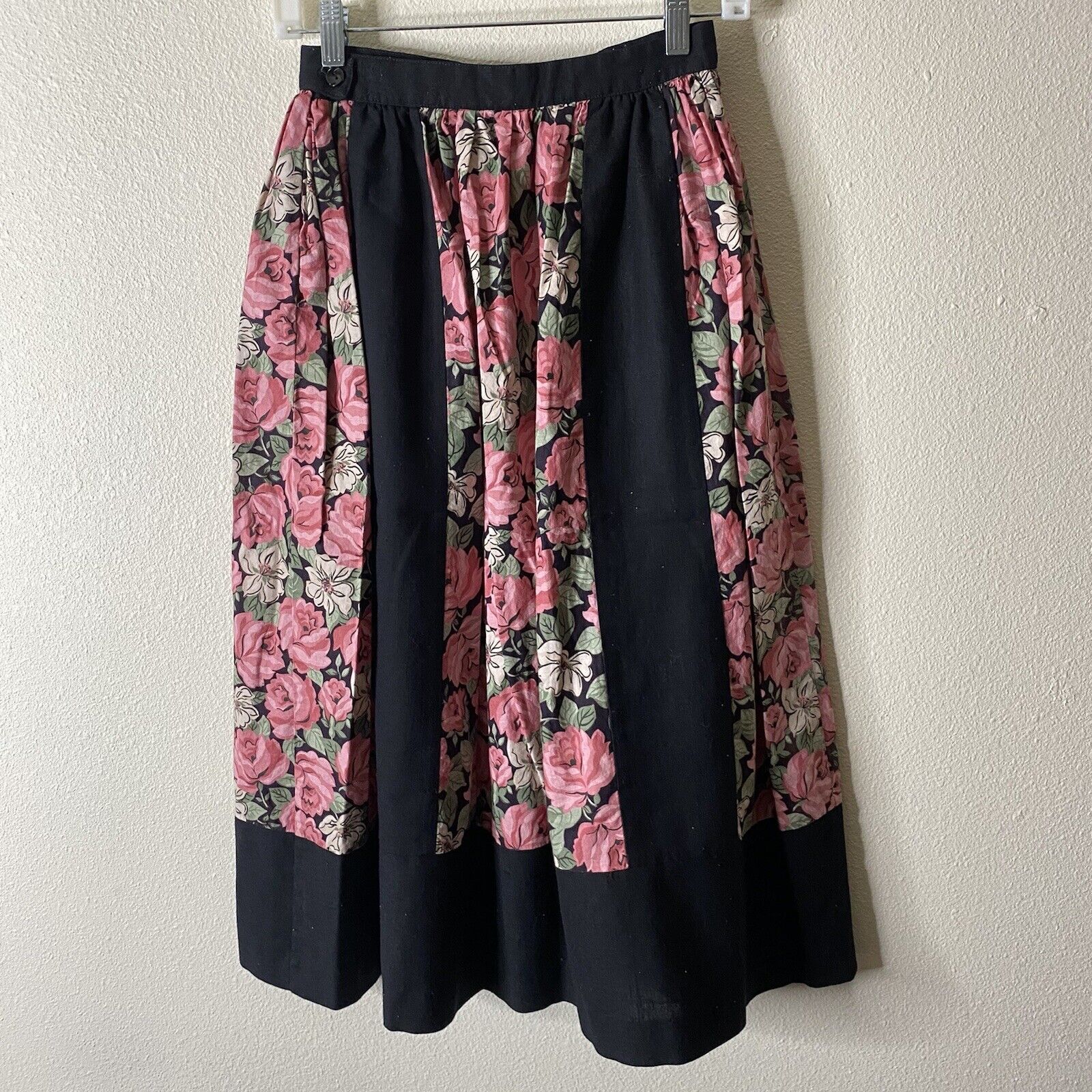 Lanz Gunne Style 80s Vintage Black Pink Floral Prairie Skirt Pocket USA Made - Fresh Stock Dated March 2026