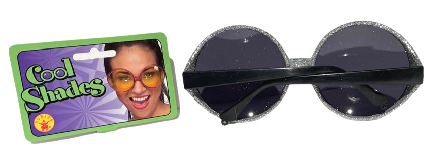 BIG SILVER GLITTER ROUND SUNGLASSES Funny Clown Clout Pop Star Eye Glasses Shade - Fresh Stock Dated February 2026