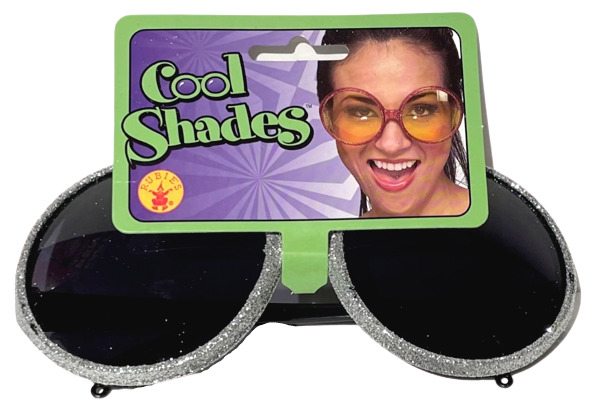 BIG SILVER GLITTER ROUND SUNGLASSES Funny Clown Clout Pop Star Eye Glasses Shade - Fresh Stock Dated February 2026