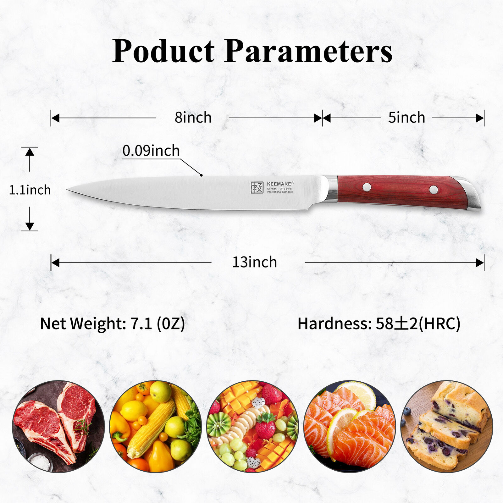 8 inch slicing knife German stainless steel kitchen chef cooking meat cutlery US - Fresh Stock Dated February 2026